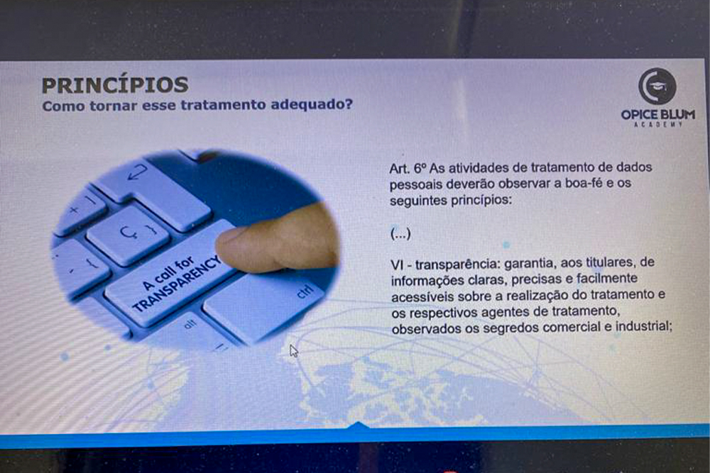 Tela discorre sobre princípios para tratamento de dados