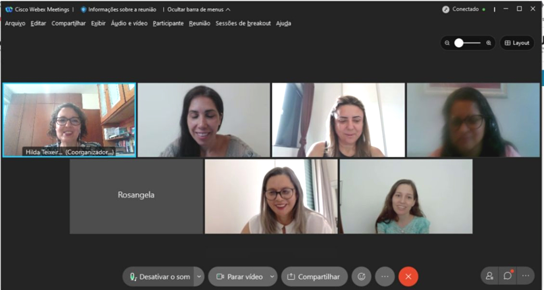 Foto mostra várias participantes e facilitadora de círculo restaurativo virtual