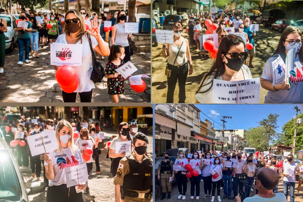 Montagem com fotos de pessoas com camisetas e placas nas ruas