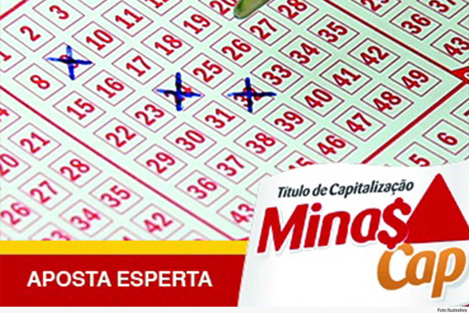 Cartela de jogo de loteria com a logo da Minascap com a frase "aposta esperta.