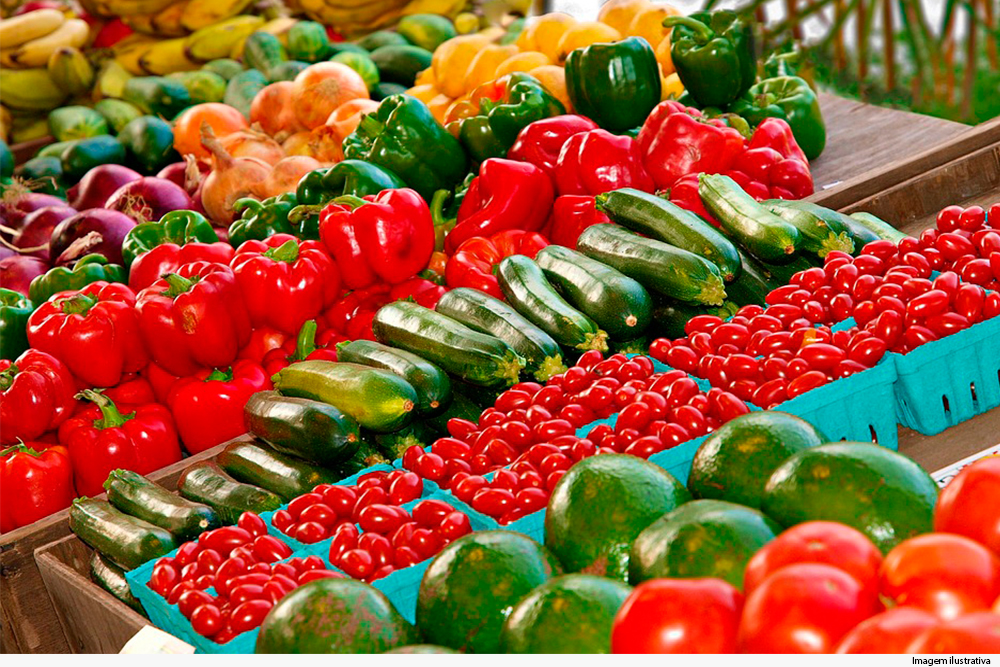 Legumes e verduras em banca de sacolão