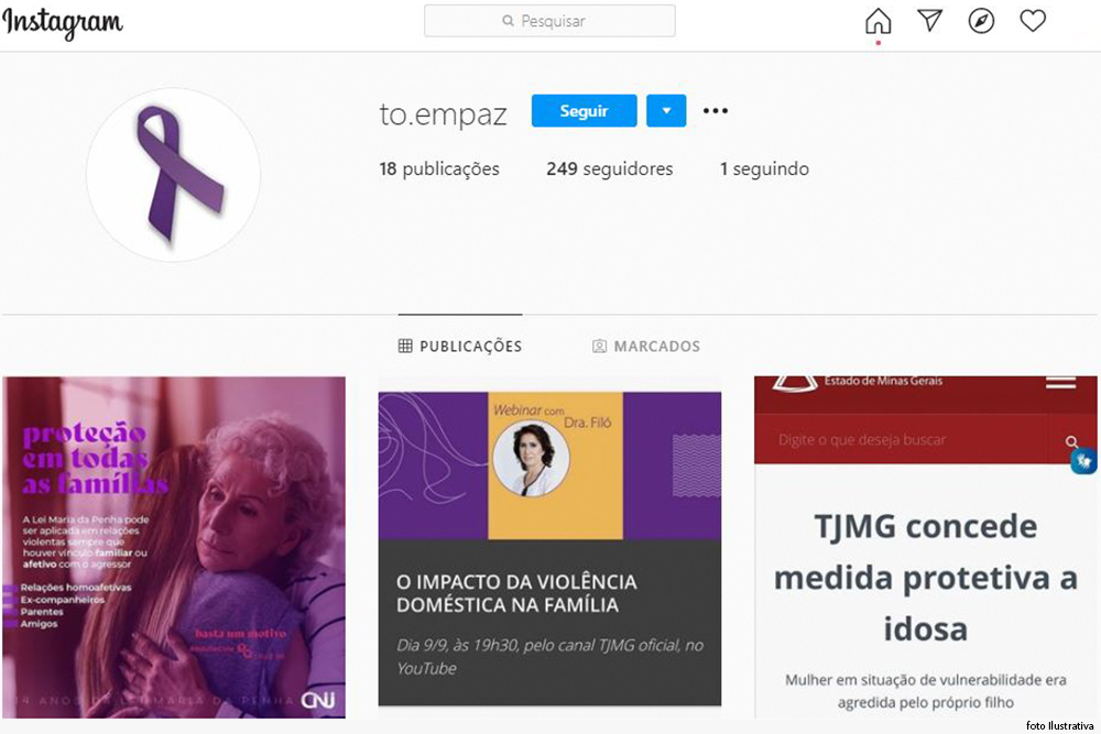 Tela de Conta no Instagram contra violência doméstica