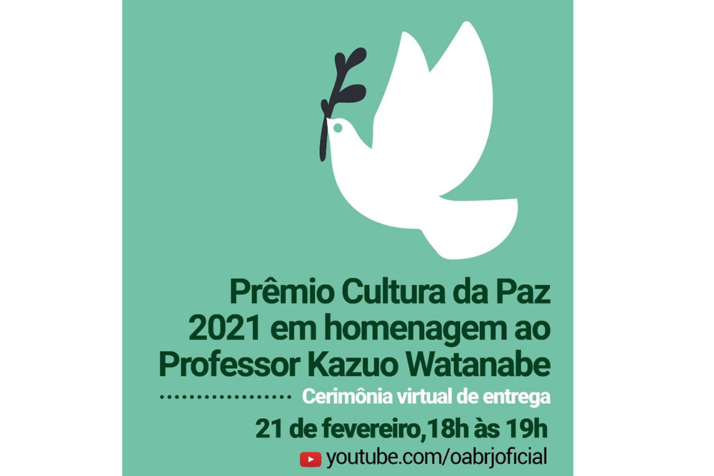 Arte de premiação mostra pomba carregando ramo no bico