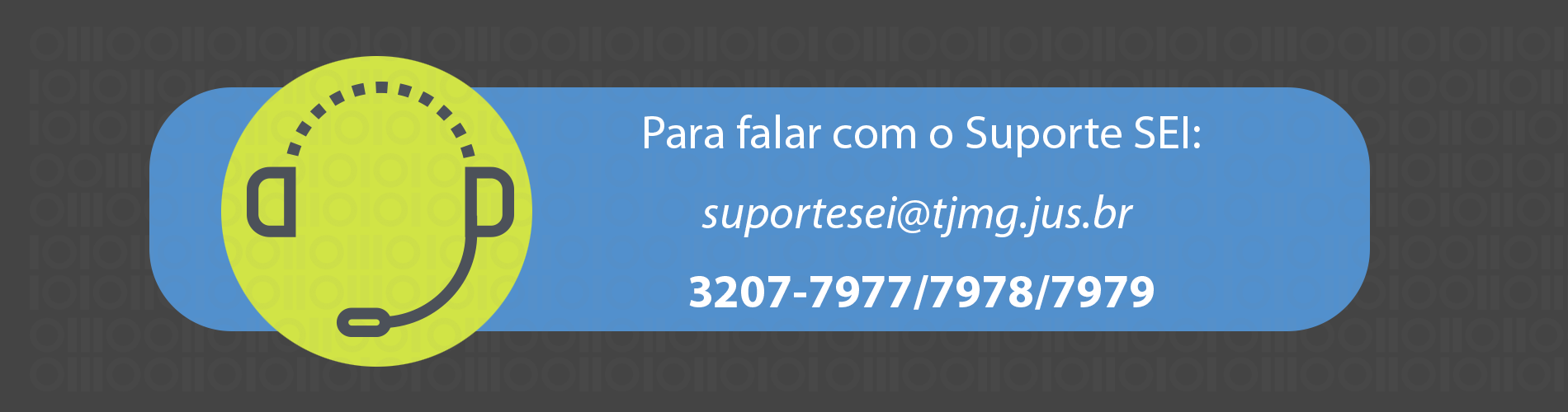 Para falar com o Suporte SEI: suportesei@tjmg.jus.br, 3207-7977, 3207-7978, 3207-7979.