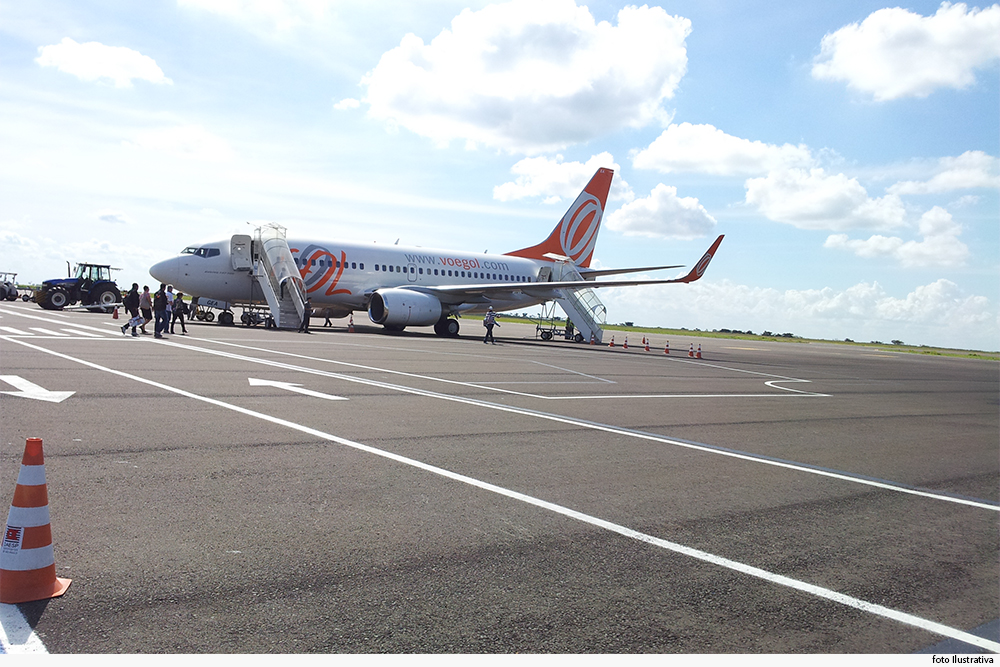 Aeronave da Gol em pátio de aeroporto, com passageiros se dirigindo a ela